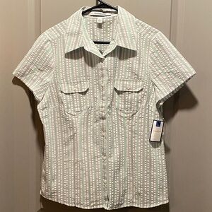 Croft & Barrow Mint Stripe Cotton Button Down Shirt Large NWT Short Sleeve